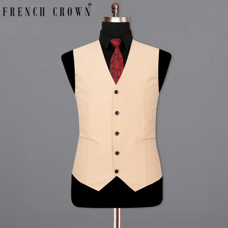 Desert Sand Cream micro Checkered Waistcoat sold by French Crown