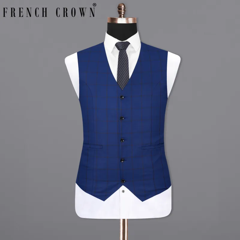 Deep Sapphire Windowpane Waistcoat sold by French Crown