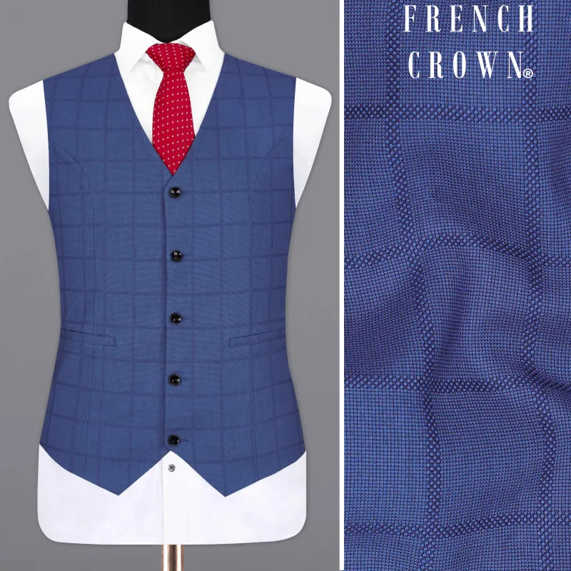 Chambray Blue Windowpane Waistcoat sold by French Crown