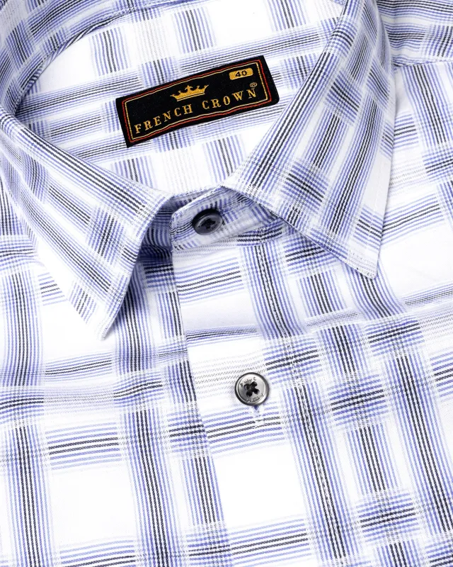 Bright White with Wistful Blue Dobby Textured Premium Giza Cotton Shirt sold by French Crown