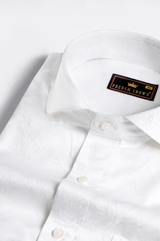 Bright White Jacquard Textured Premium Cotton Shirt sold by French Crown