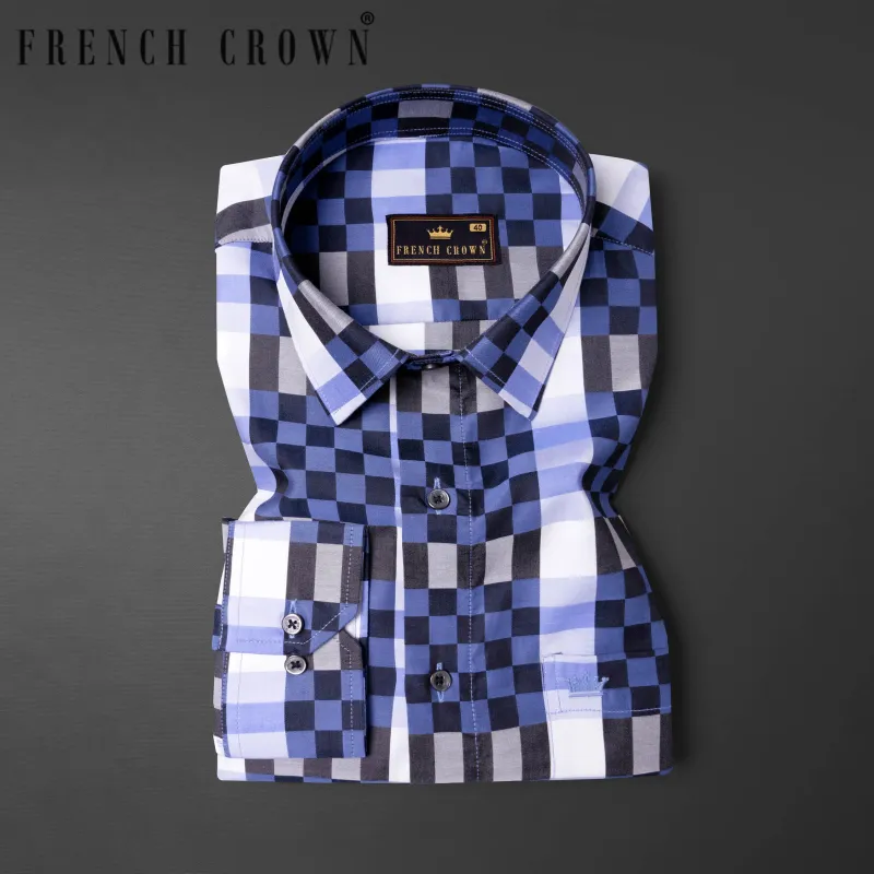 Topaz Gray with East Bay Blue and Jade Black Checkered Super Soft Premium Cotton Shirt sold by French Crown