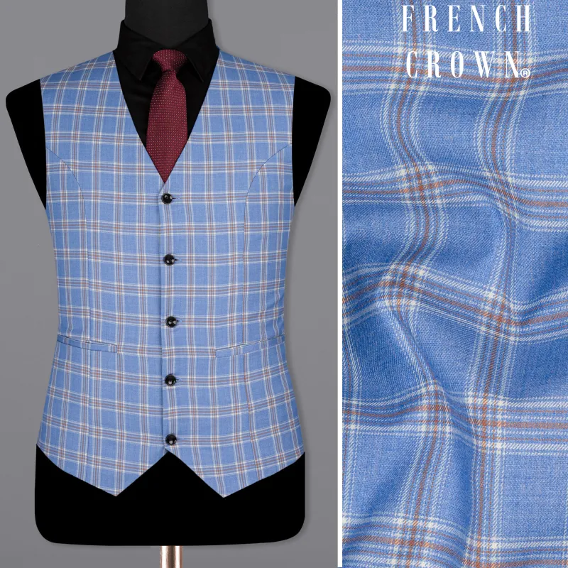 Ship Cove Blue Super fine Windowpane Wool Rich Waistcoat sold by French Crown