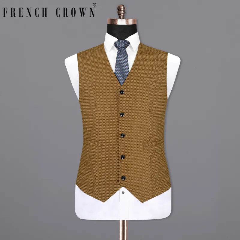 Sepia Brown Velvet Corduroy Box patterned Sports Waistcoat sold by French Crown