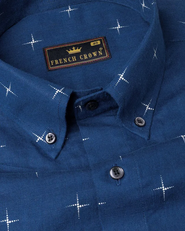 San Juan Blue Printed Luxurious Linen Shirt sold by French Crown