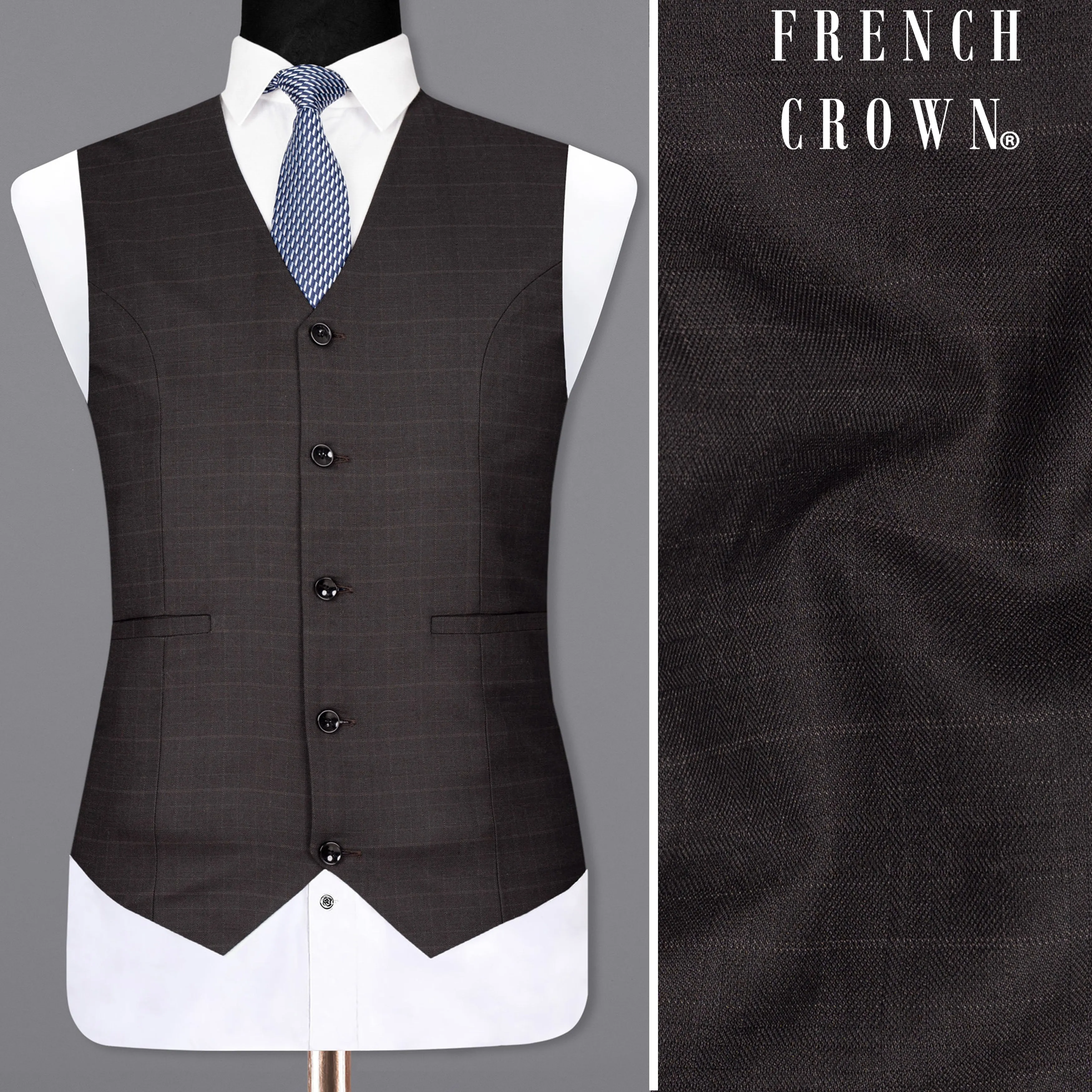 Piano Brown Plaid Wool Rich Waistcoat sold by French Crown