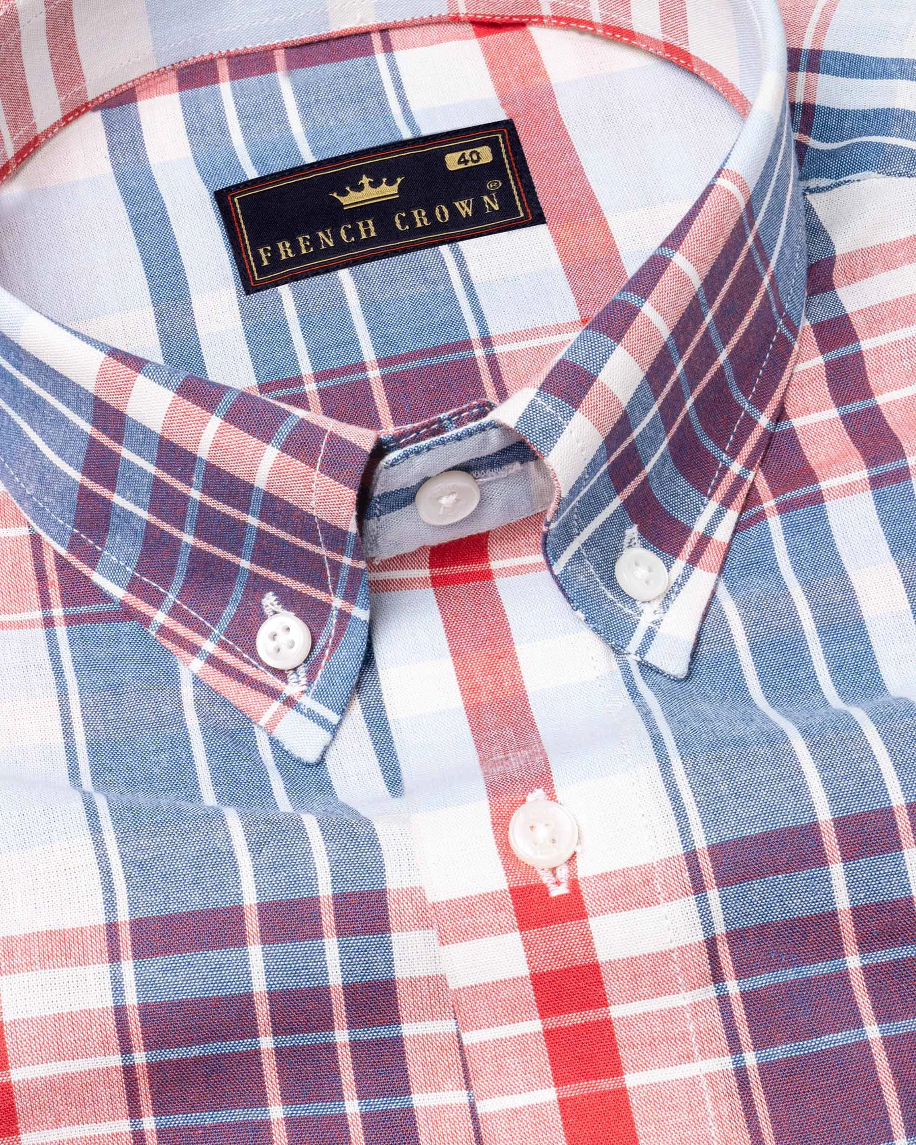 Off White Plaid Premium Cotton Shirt sold by French Crown