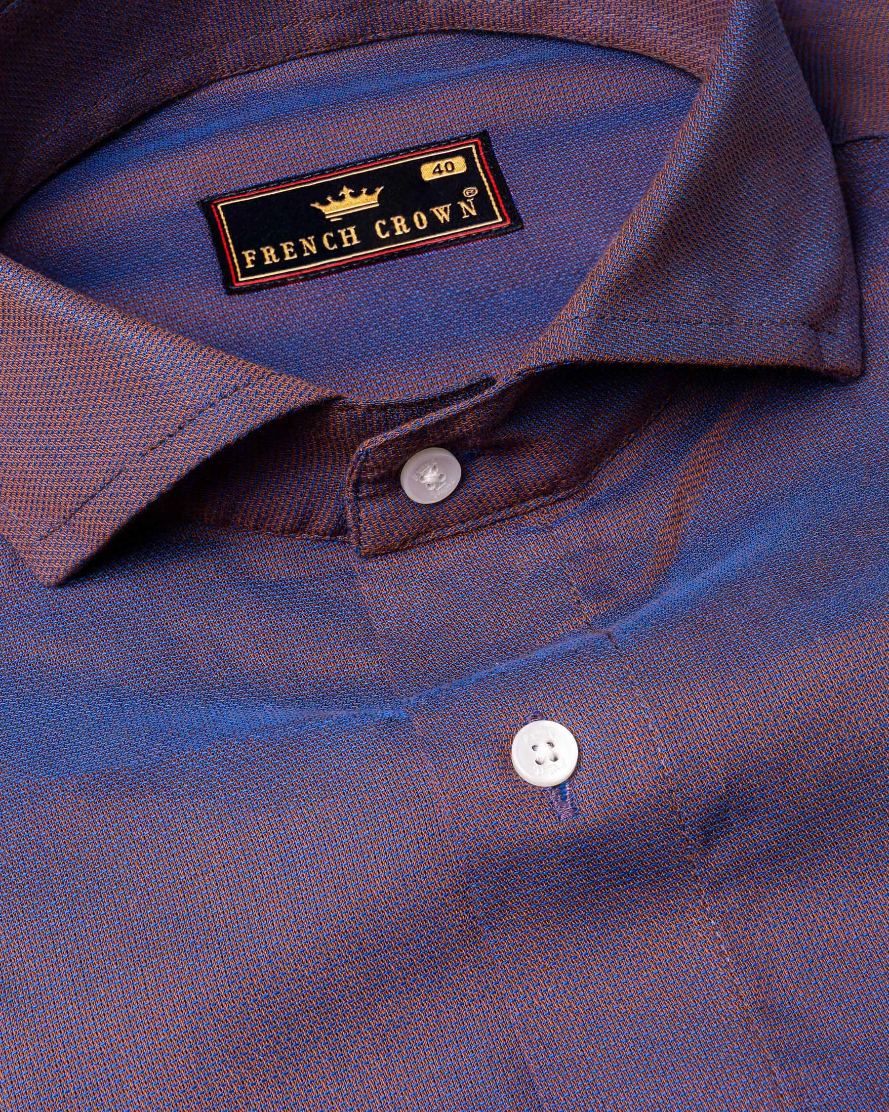 Mule Fawn and Cerulean Two-Toned Dobby Giza Cotton Shirt sold by French Crown