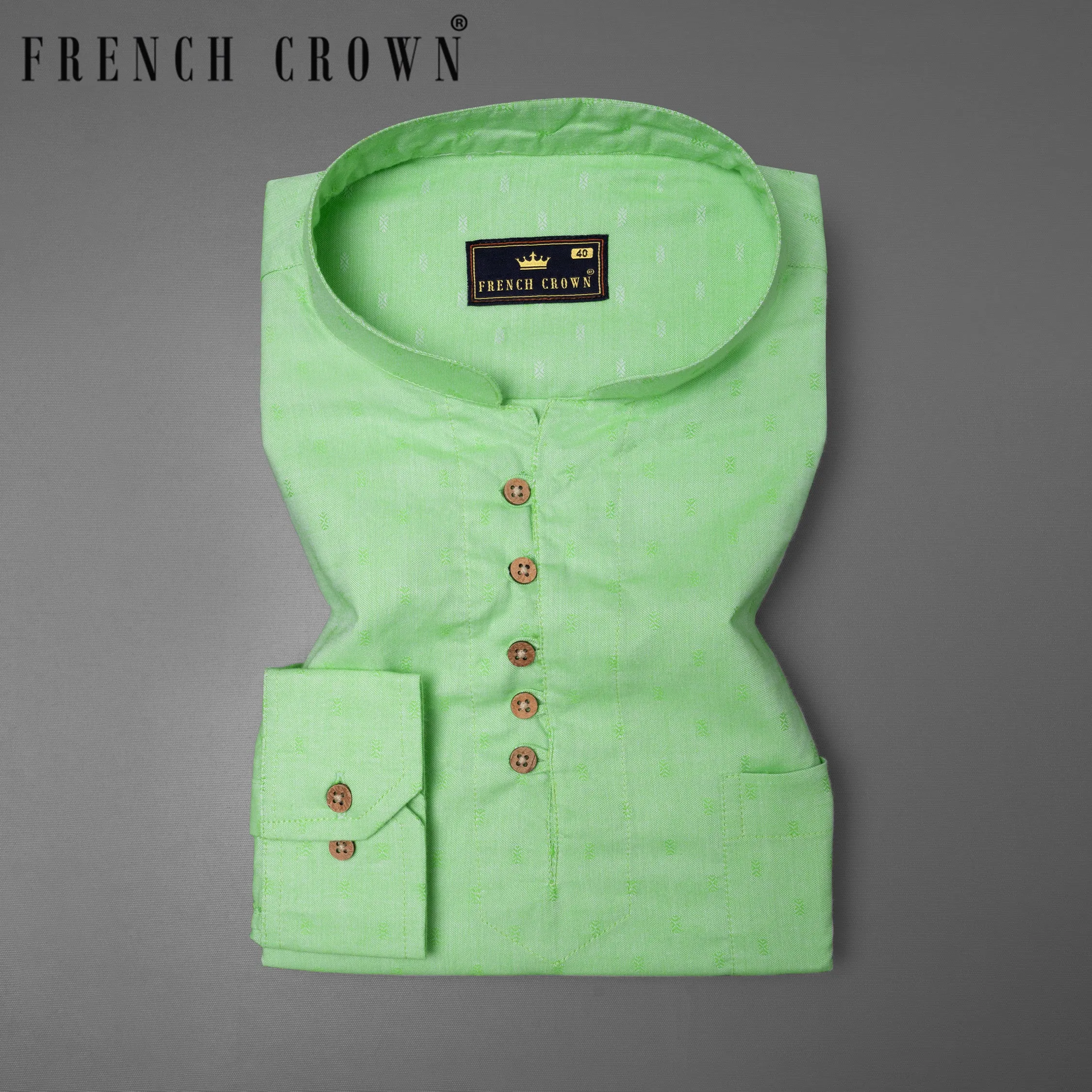 Moss Green Dobby Textured Premium Giza Cotton Shirt sold by French Crown