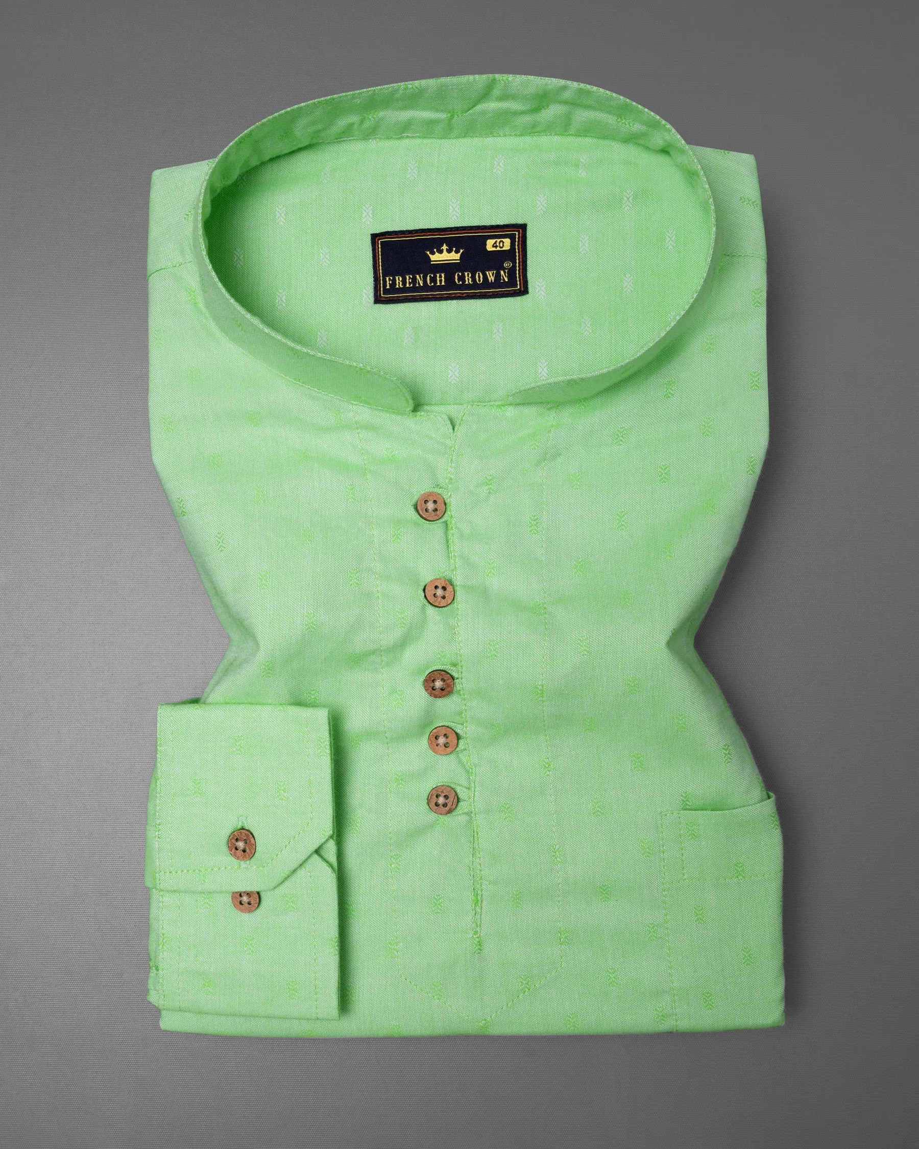 Moss Green Dobby Textured Premium Giza Cotton Shirt sold by French Crown product image thumbnail 2