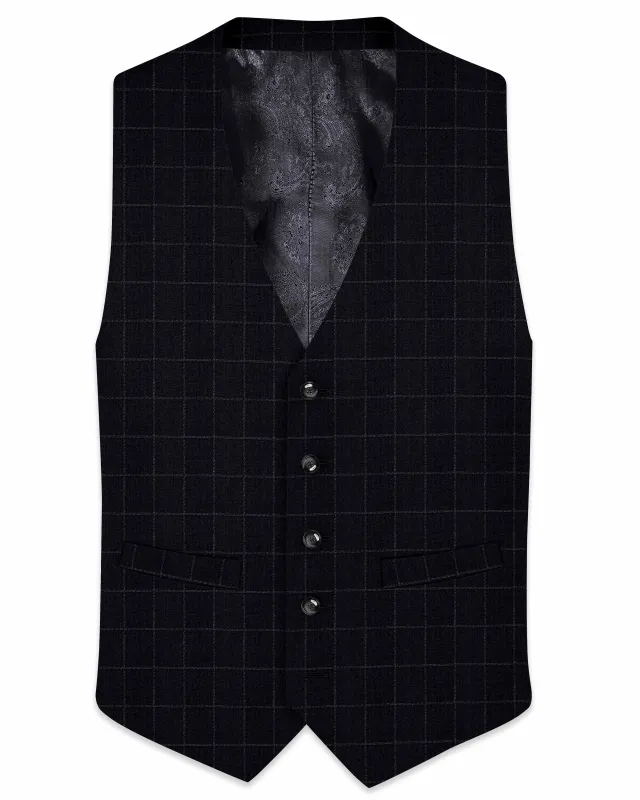 Log Cabin Black Super fine  Windowpane Wool Rich Waistcoat sold by French Crown