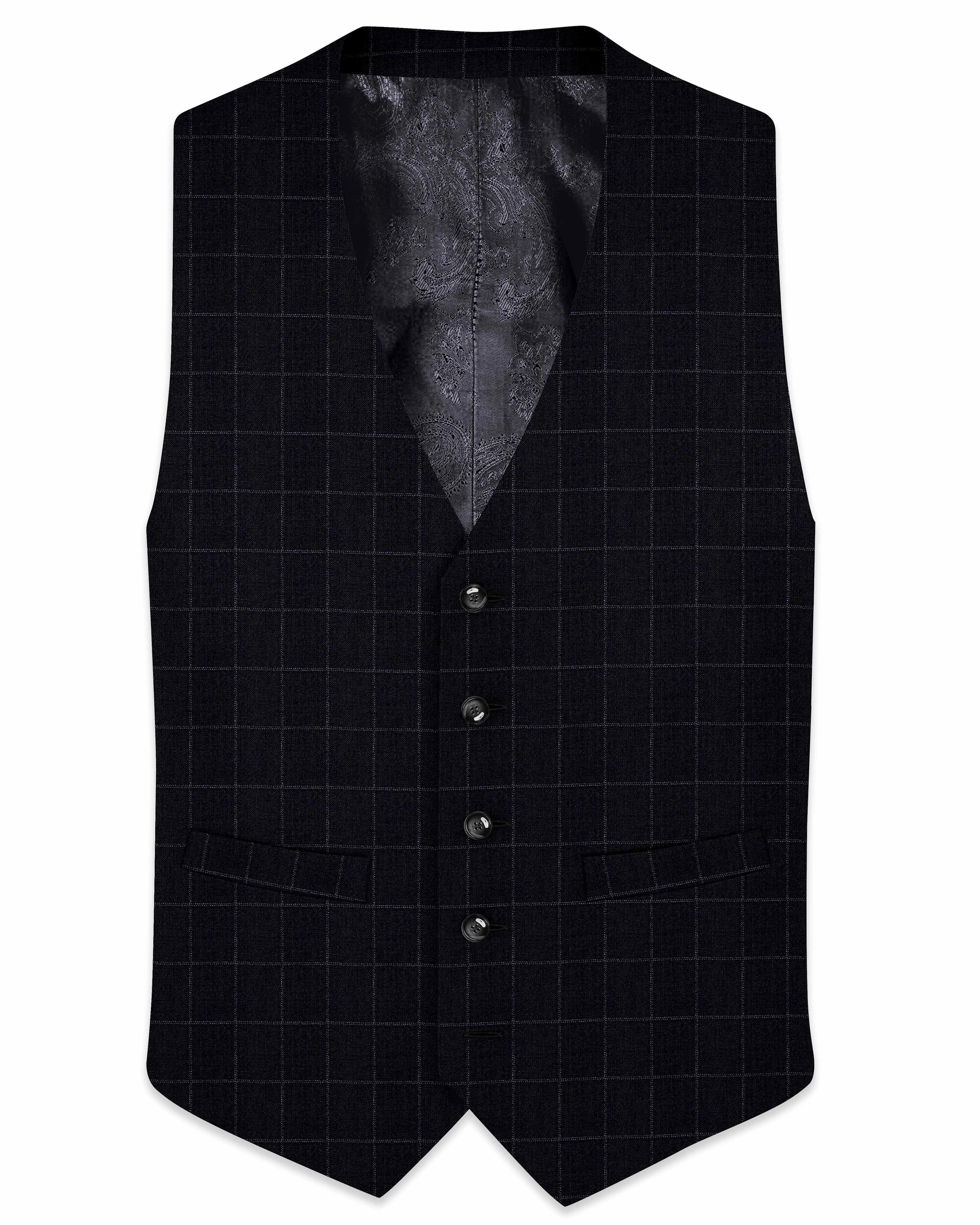 Log Cabin Black Super fine Windowpane Wool Rich Waistcoat sold by French Crown