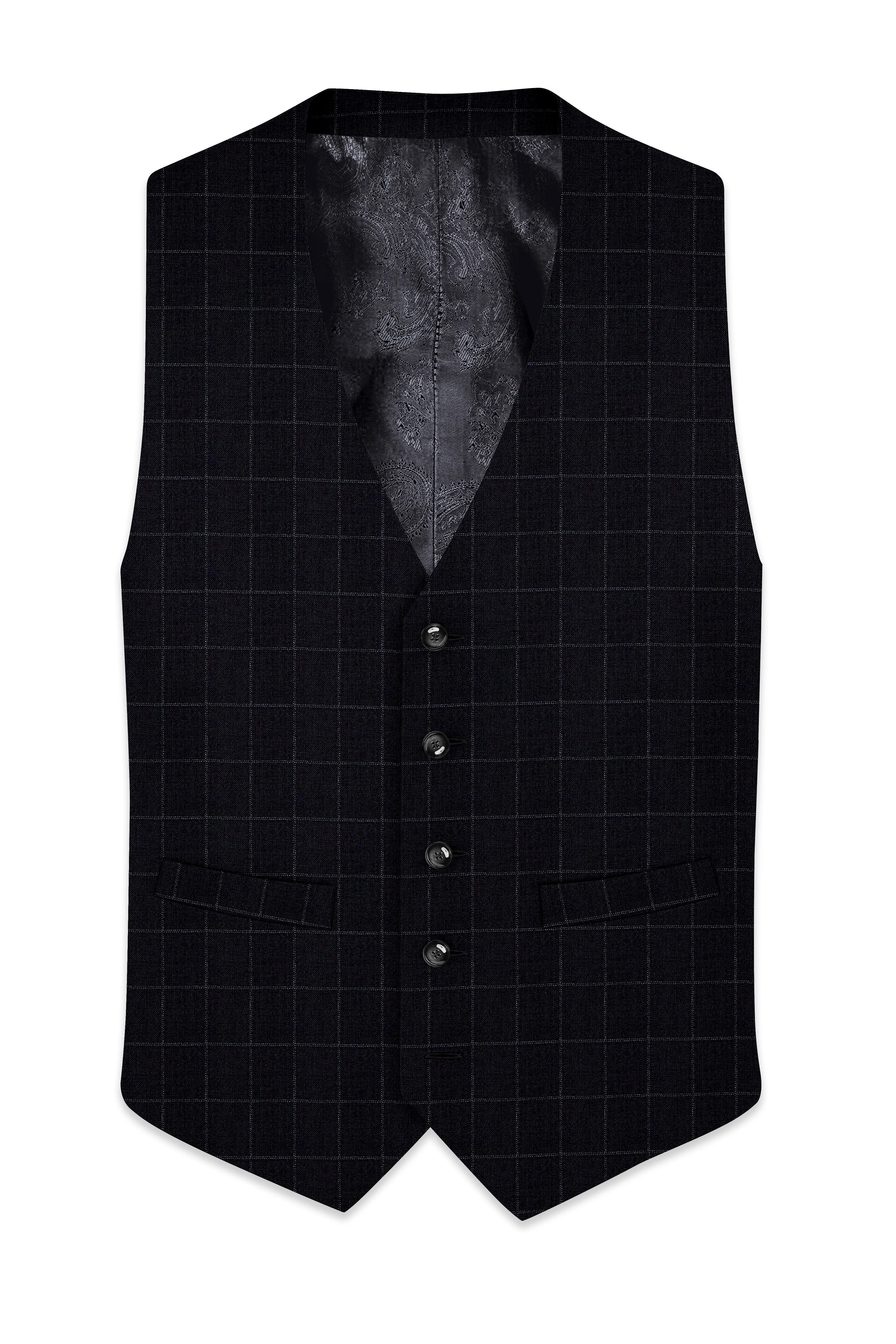 Log Cabin Black Super fine Windowpane Wool Rich Waistcoat sold by French Crown product image thumbnail 2