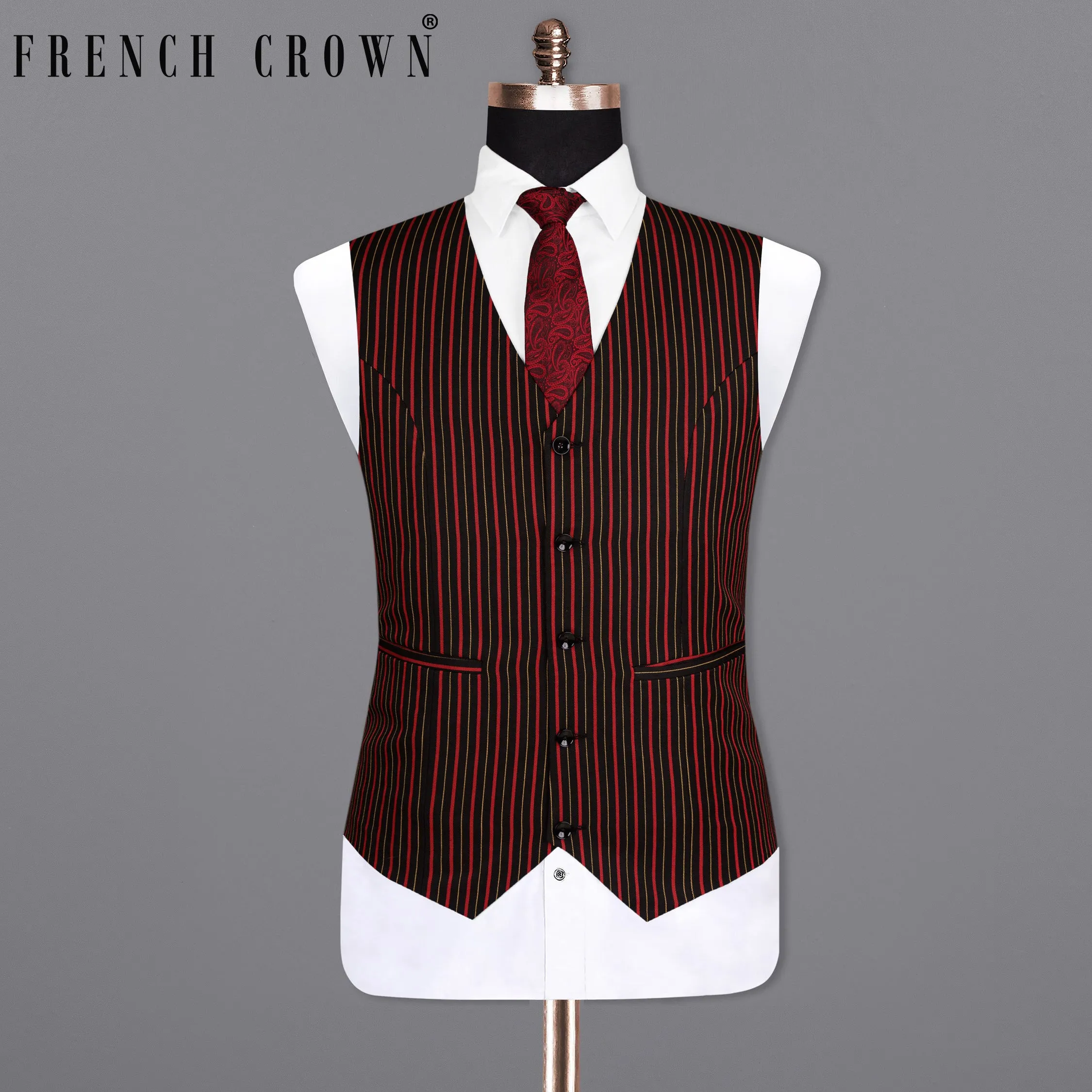 Jade Black Striped Wool Rich Waistcoat sold by French Crown