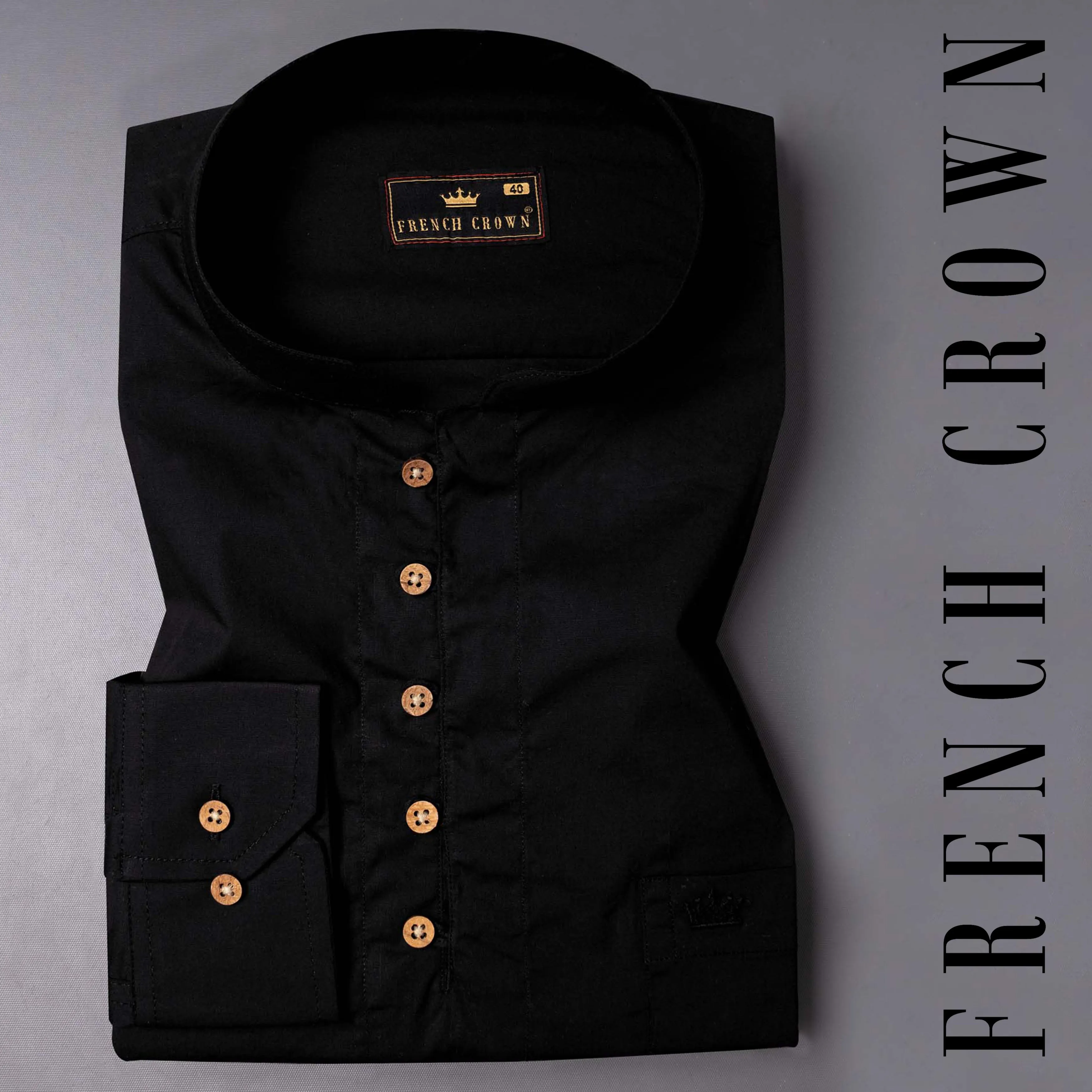 Jade Black Premium Cotton Kurta Shirt sold by French Crown