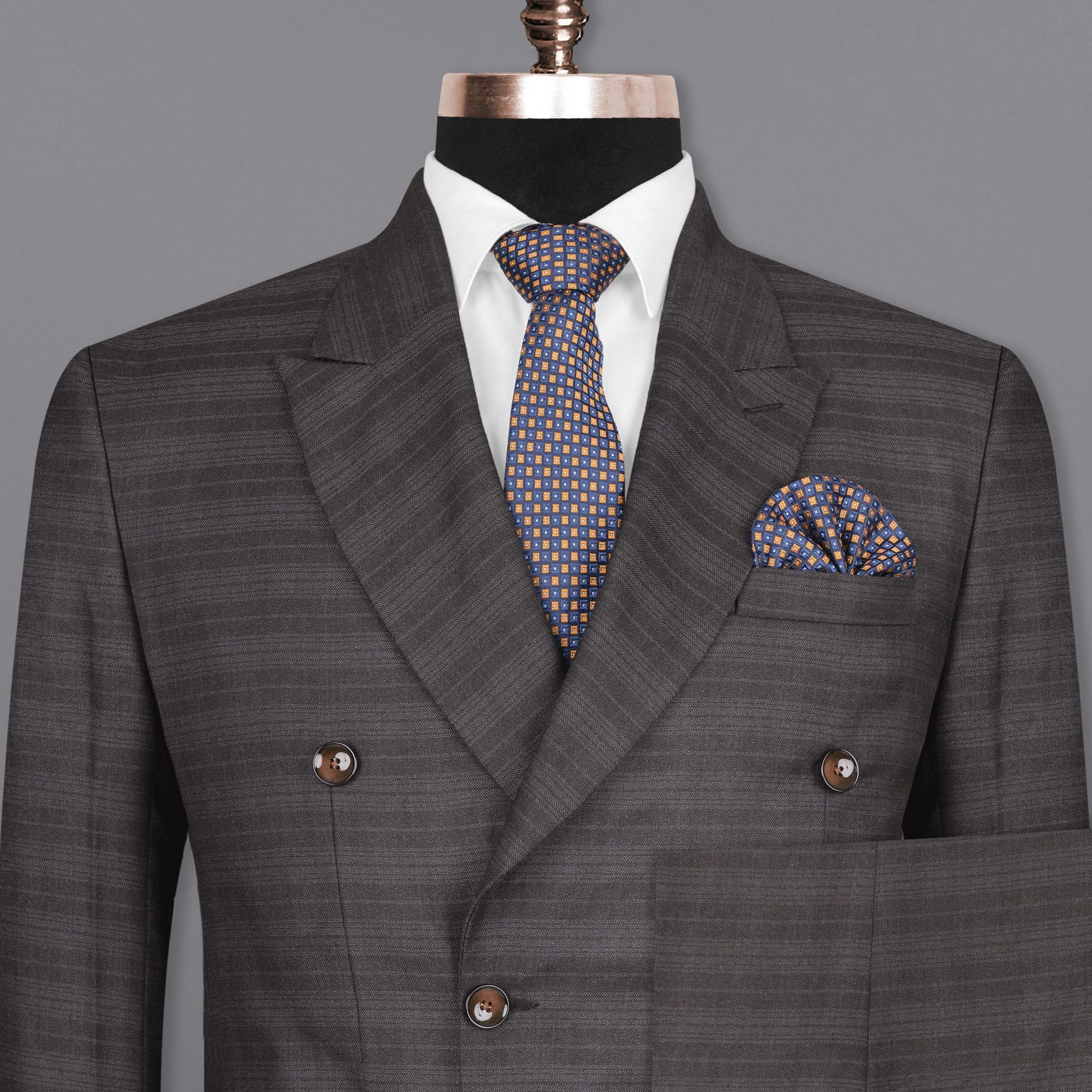 Grape Grey Double Breasted Striped Woolrich Suit sold by French Crown
