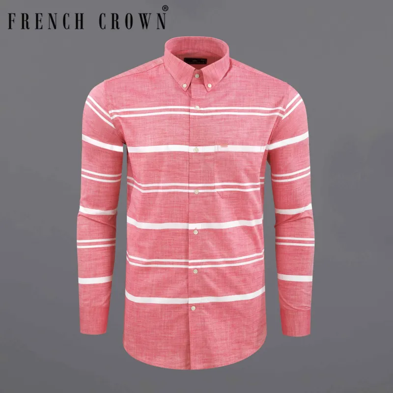Geraldine Pink Striped Chambray Textured Premium Cotton Shirt sold by French Crown