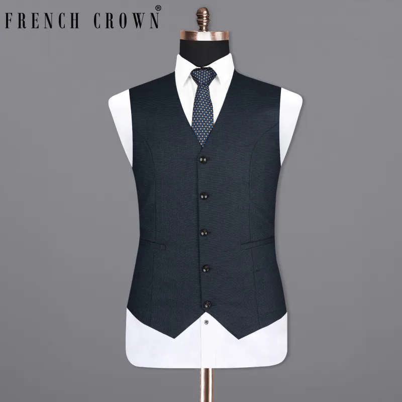 Ebony Clay Blue houndstooth Wool Rich Waistcoat sold by French Crown