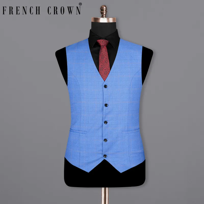 Cornflower Blue Super fine Plaid Woolrich Waistcoat sold by French Crown