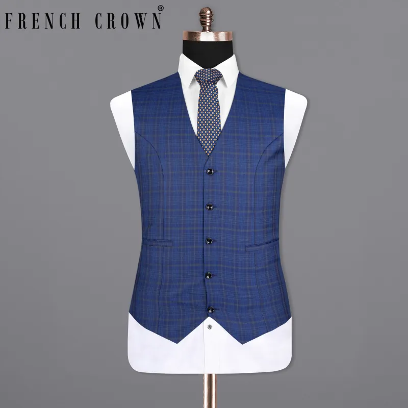 Cloud Burst Blue Plaid Wool Rich Waistcoat sold by French Crown