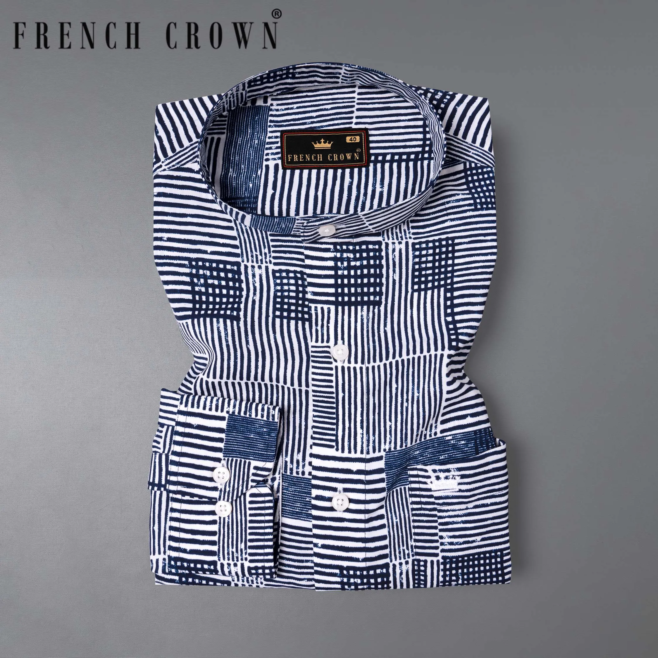 Bright White with Martinique Blue Printed Premium Tencel Shirt sold by French Crown
