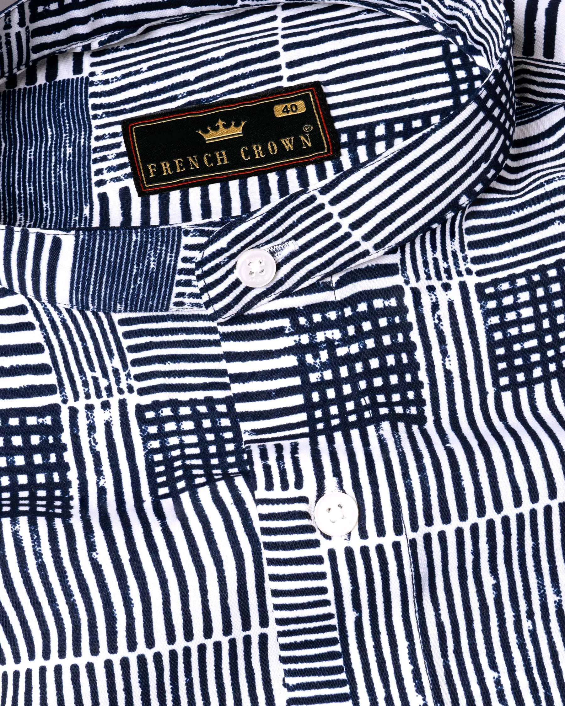 Bright White with Martinique Blue Printed Premium Tencel Shirt sold by French Crown product image thumbnail 4