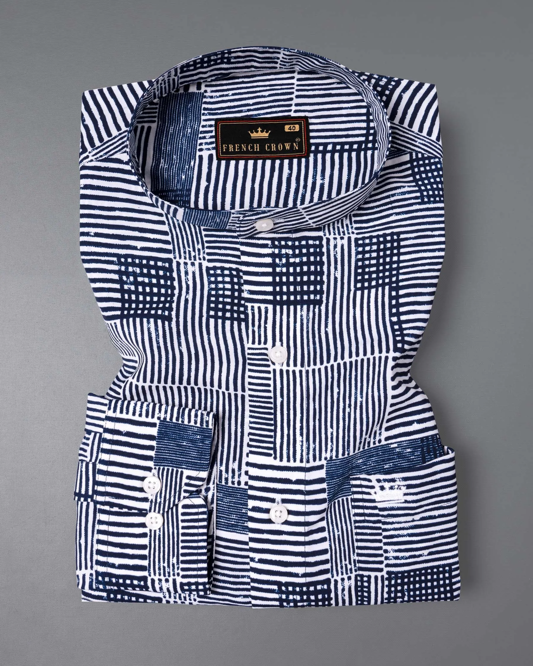 Bright White with Martinique Blue Printed Premium Tencel Shirt sold by French Crown product image thumbnail 2