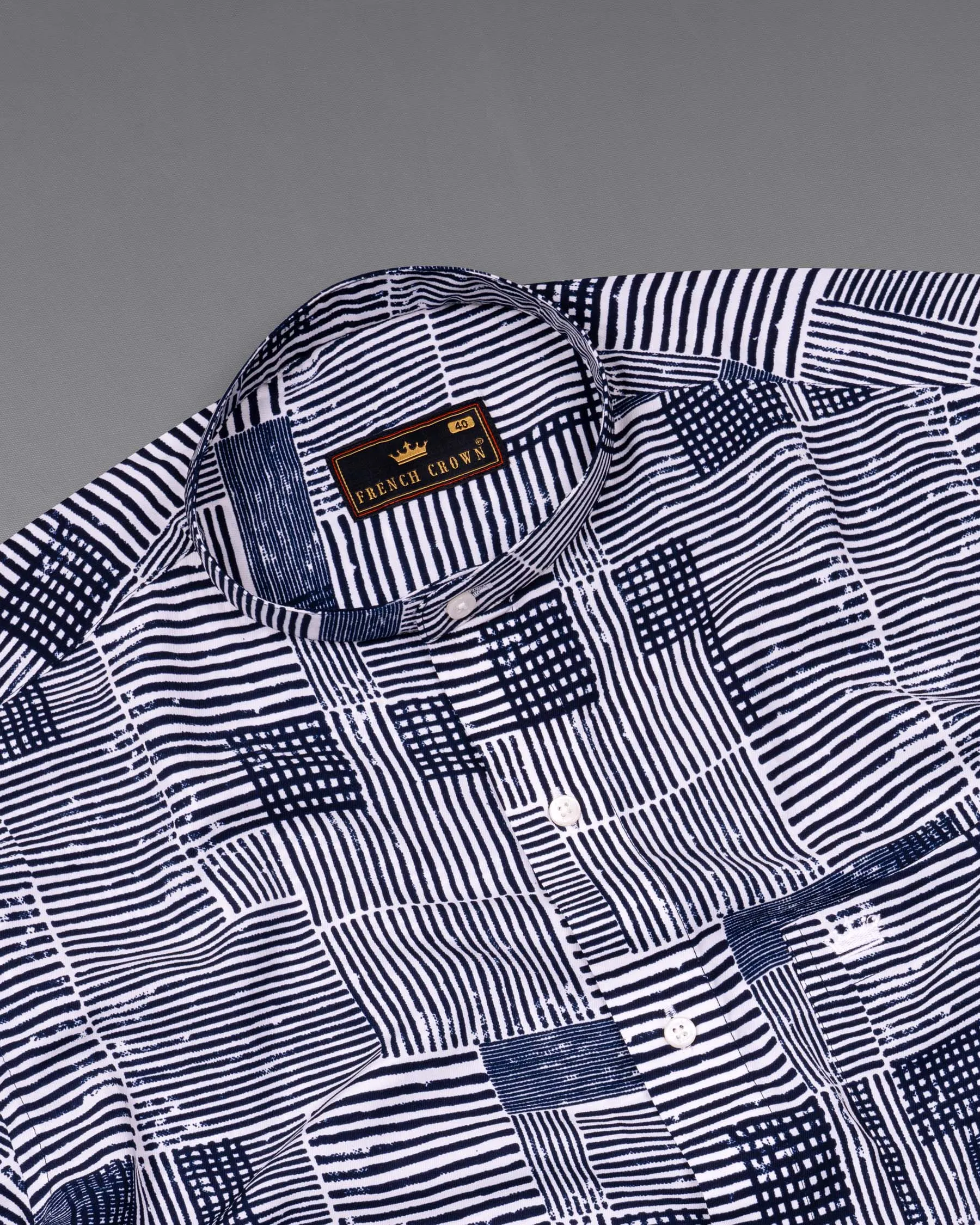 Bright White with Martinique Blue Printed Premium Tencel Shirt sold by French Crown product image thumbnail 5