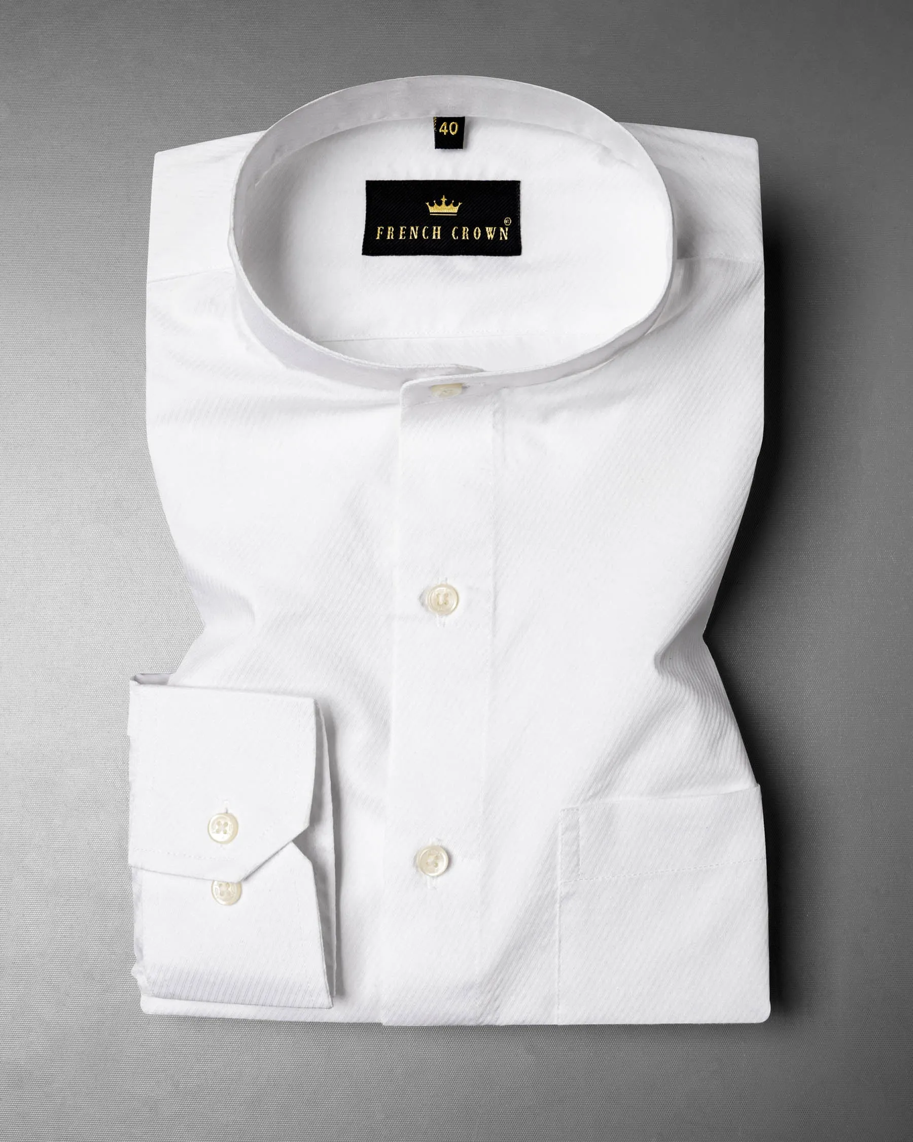 Bright White Striped Dobby Textured Premium Giza Cotton Shirt sold by French Crown product image thumbnail 3