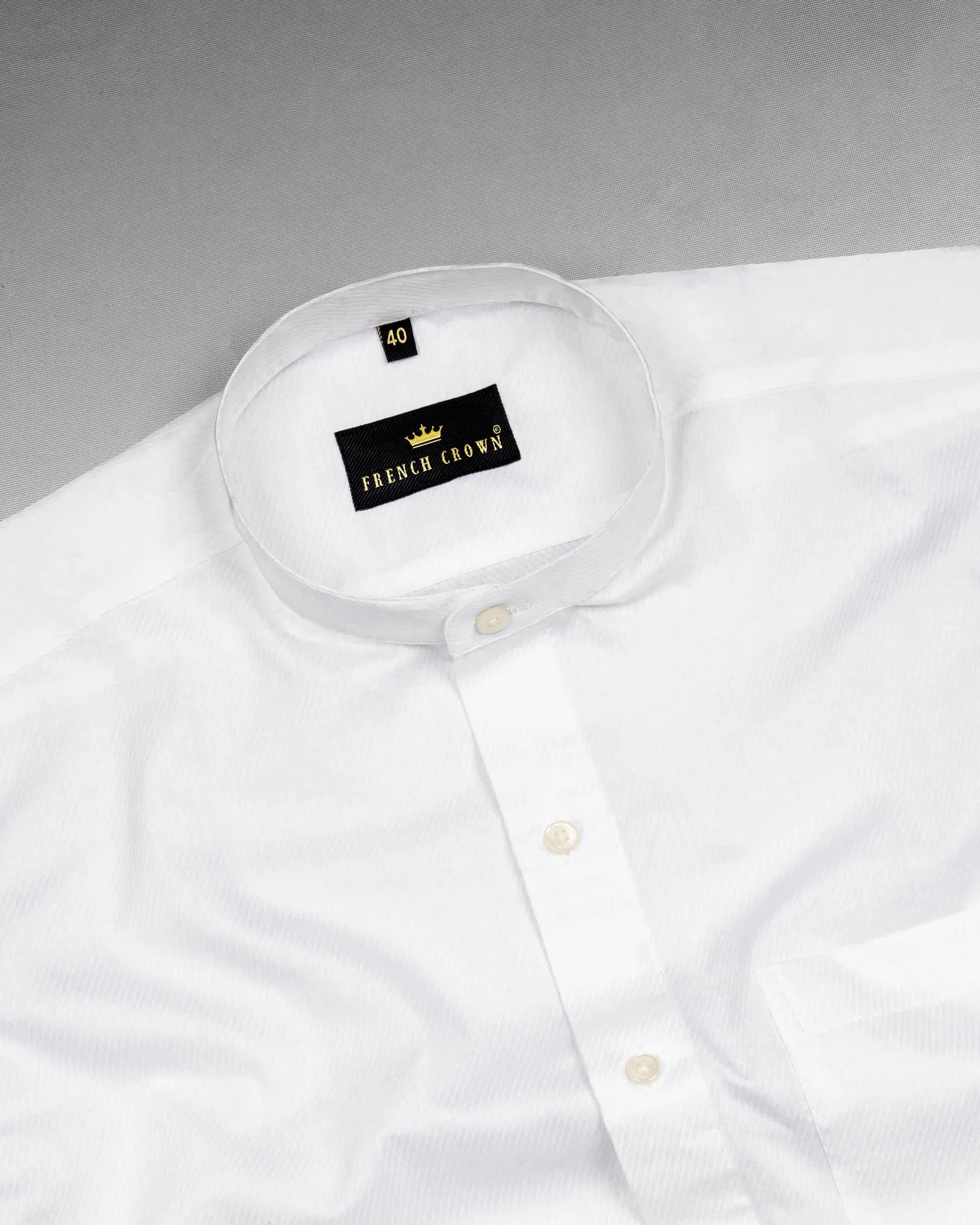 Bright White Striped Dobby Textured Premium Giza Cotton Shirt sold by French Crown product image thumbnail 4