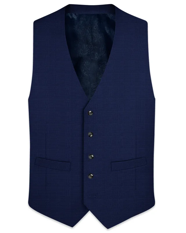 Valhalla Blue subtle plaid Wool Rich Waistcoat sold by French Crown