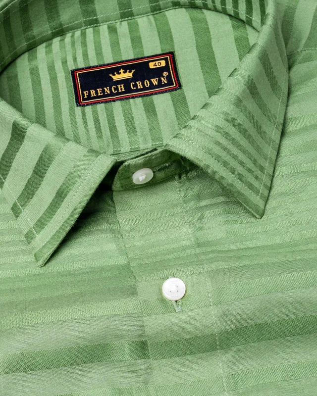 Olivin with Chalet Green Striped Dobby Premium Giza Cotton Shirt sold by French Crown