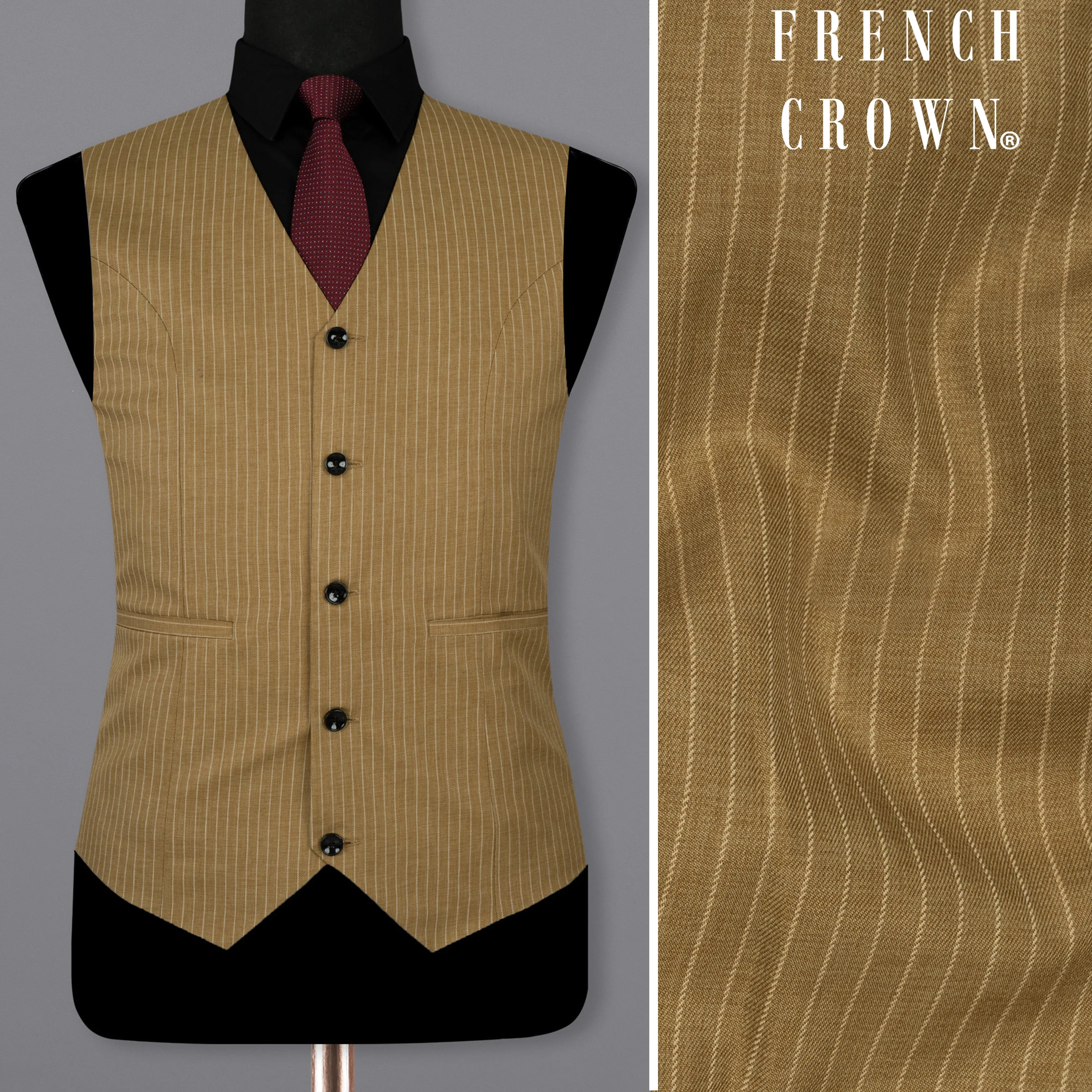 Muesli Brown Striped Wool Rich Waistcoat sold by French Crown