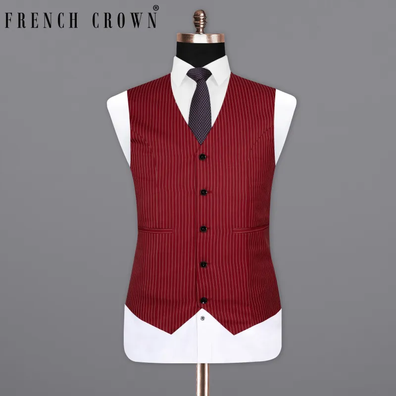 Merlot Red Striped Wool Rich Waistcoat sold by French Crown