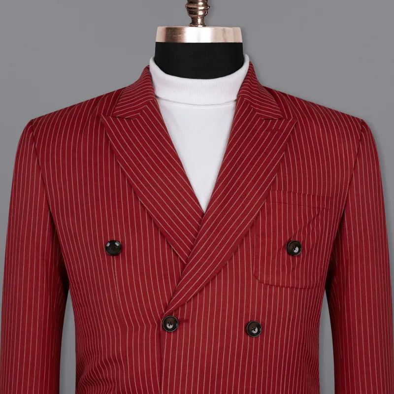 Merlot Red Striped Wool Rich Double-Breasted Sports Blazer sold by French Crown