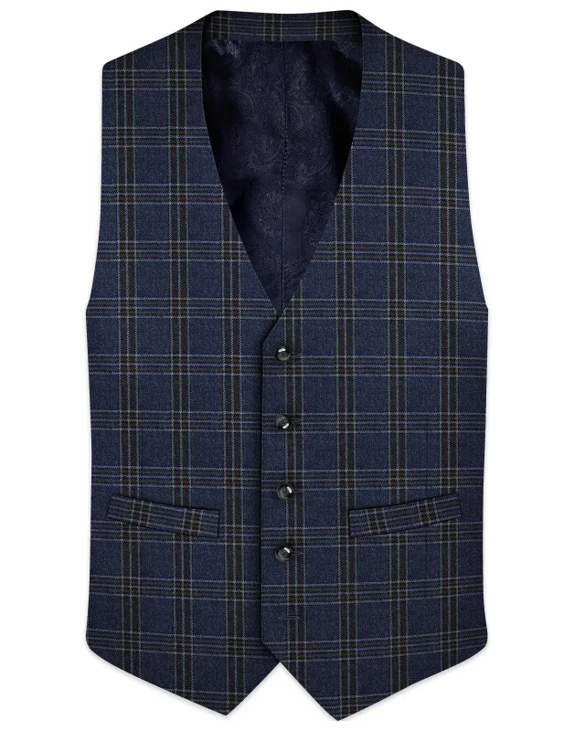 Licorice Blue Plaid heavyweight tweed Wool Rich Waistcoat sold by French Crown