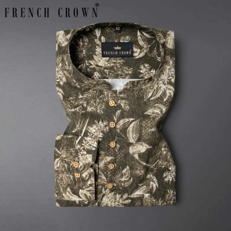 Finch Green Leaves Printed Premium Cotton Kurta Shirt sold by French Crown