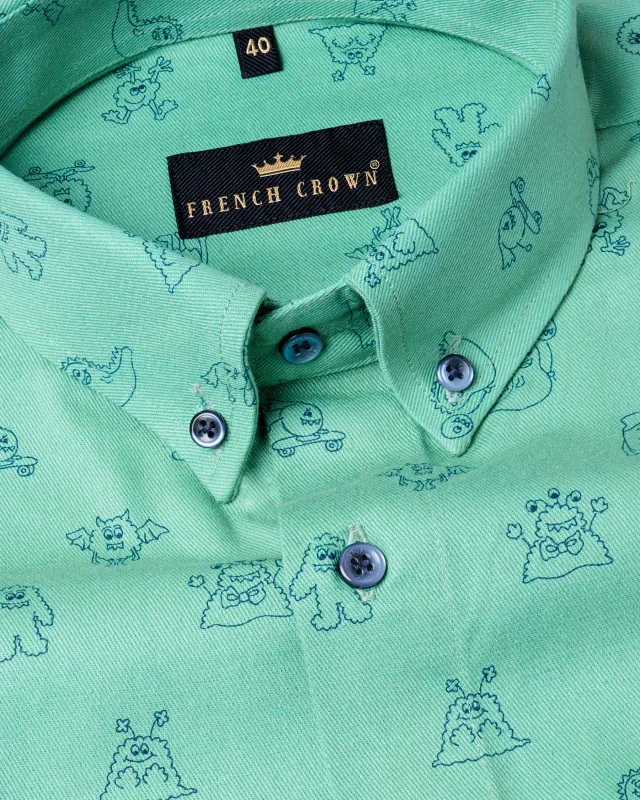 Downy Green Twill Printed Heavyweight Premium Cotton Shirt sold by French Crown