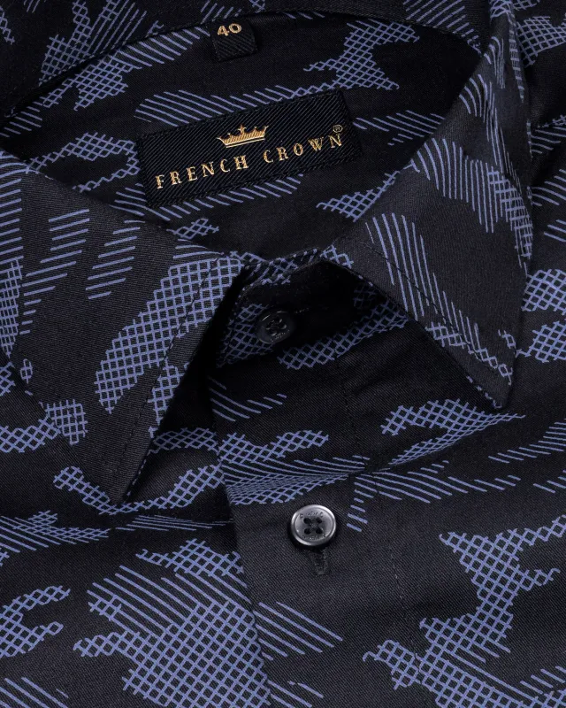 Cinder Black with Waikawa Blue Camo Printed Premium Satin Shirt sold by French Crown