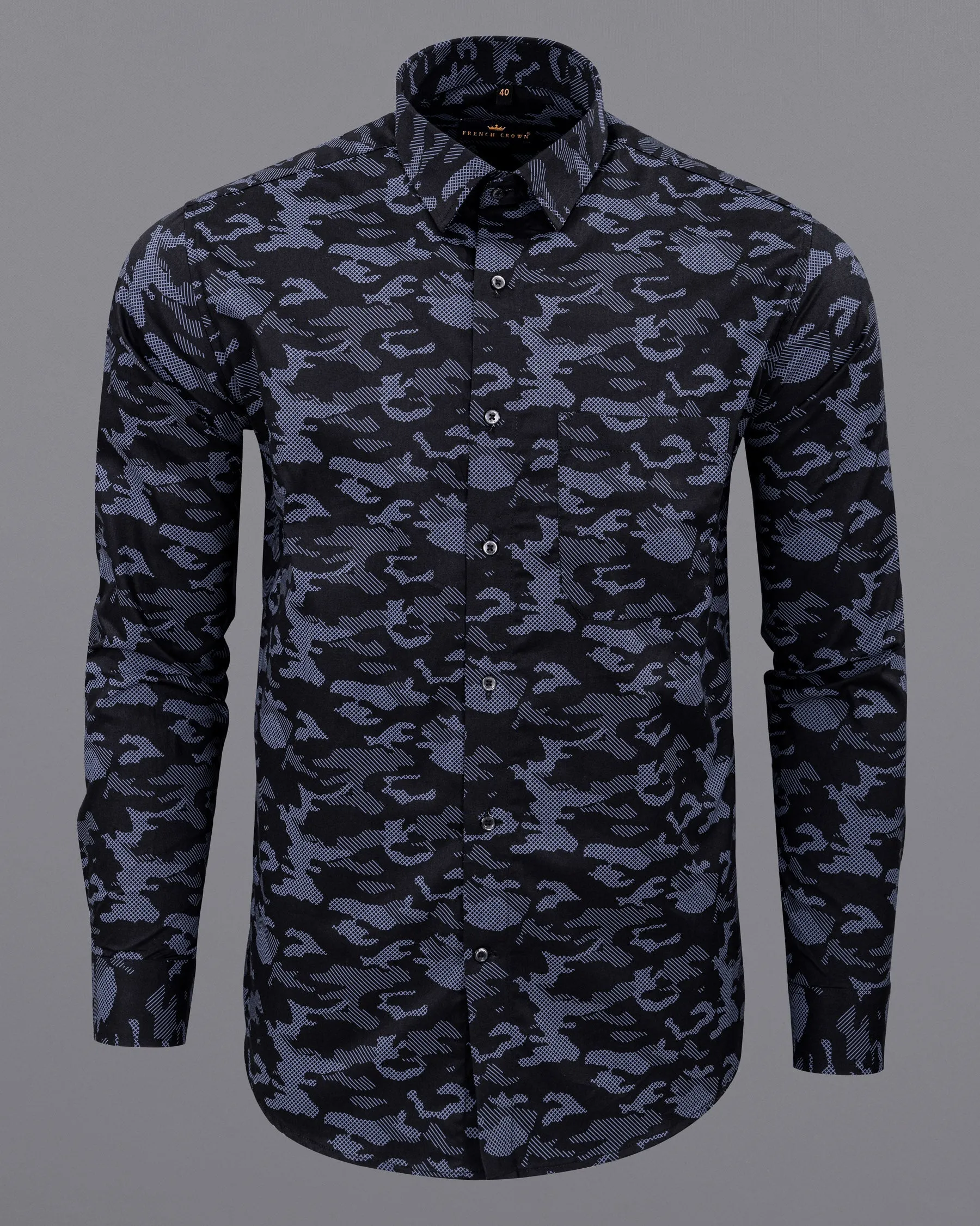 Cinder Black with Waikawa Blue Camo Printed Premium Satin Shirt sold by French Crown product image thumbnail 5