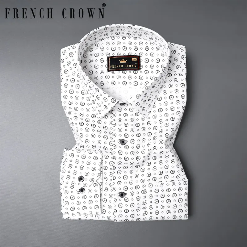 Bright White Flower Printed Super soft Premium Cotton Shirt sold by French Crown