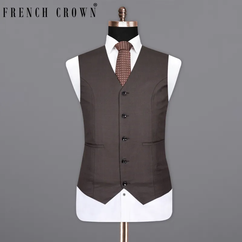 Tundora Brown Subtle Windowpane Wool Rich Waistcoat sold by French Crown