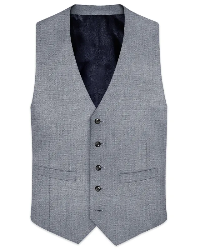 Spun Pearl Grey Herringbone Premium Cotton Waistcoat sold by French Crown