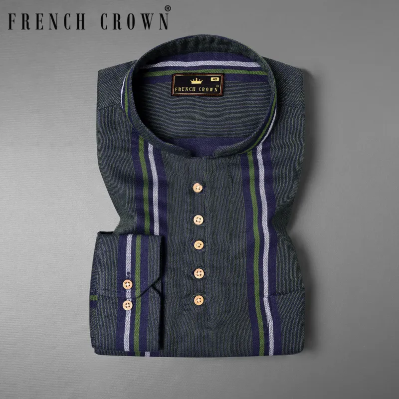 Racing Green Striped Dobby Textured Premium Giza Cotton Shirt sold by French Crown