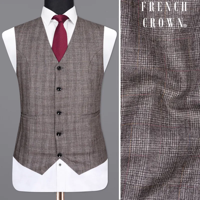 Don Juan Brown Plaid Wool Rich Waistcoat sold by French Crown