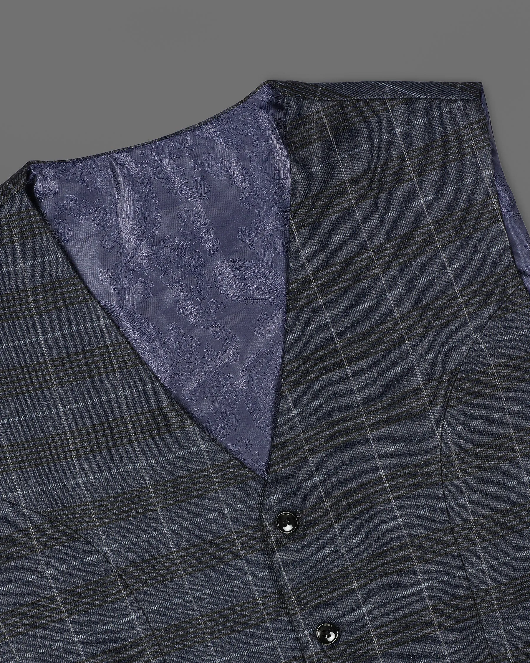 Tuna Blue Checked Luxurious Wool Rich Waistcoat sold by French Crown product image thumbnail 4