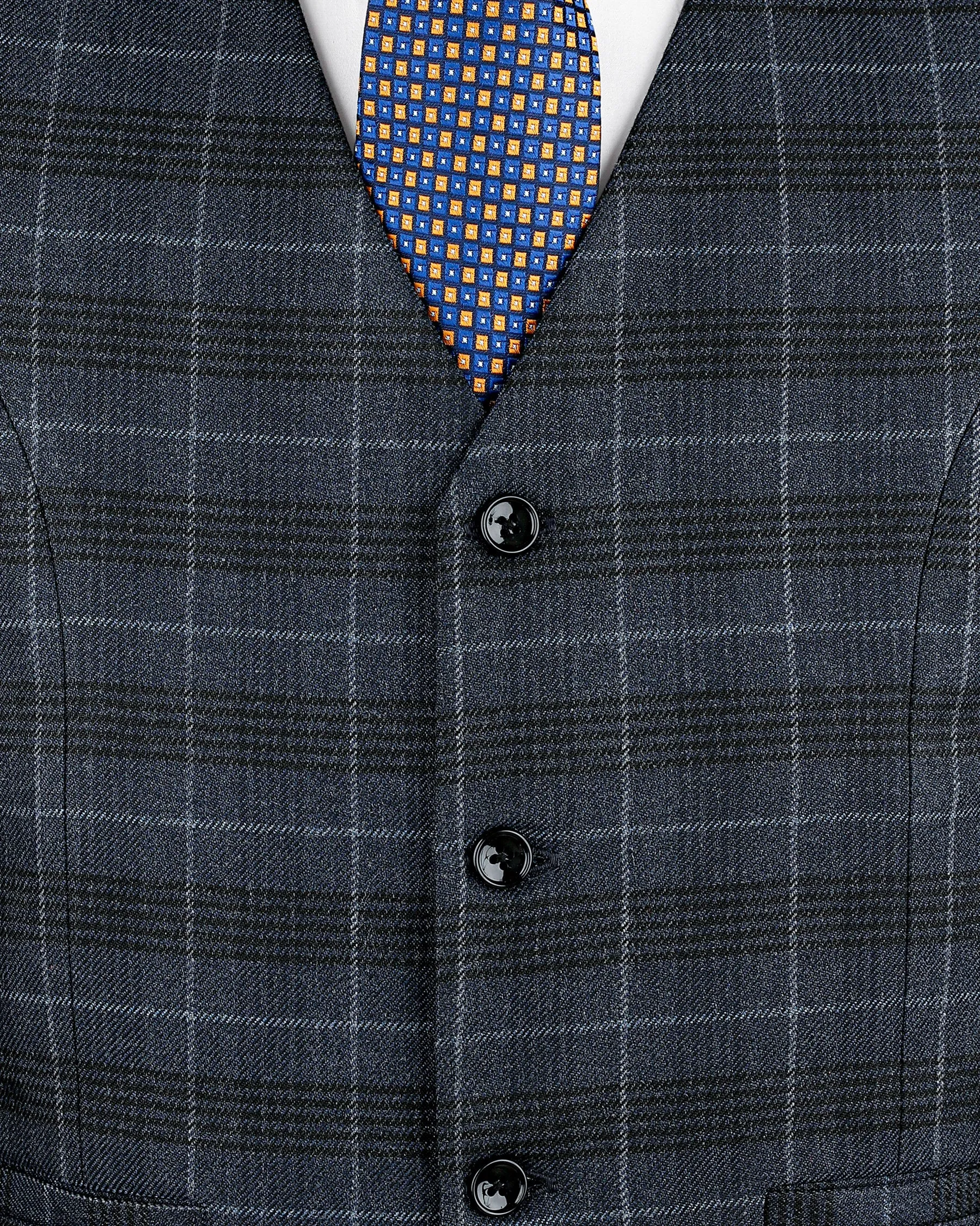 Tuna Blue Checked Luxurious Wool Rich Waistcoat sold by French Crown product image thumbnail 5