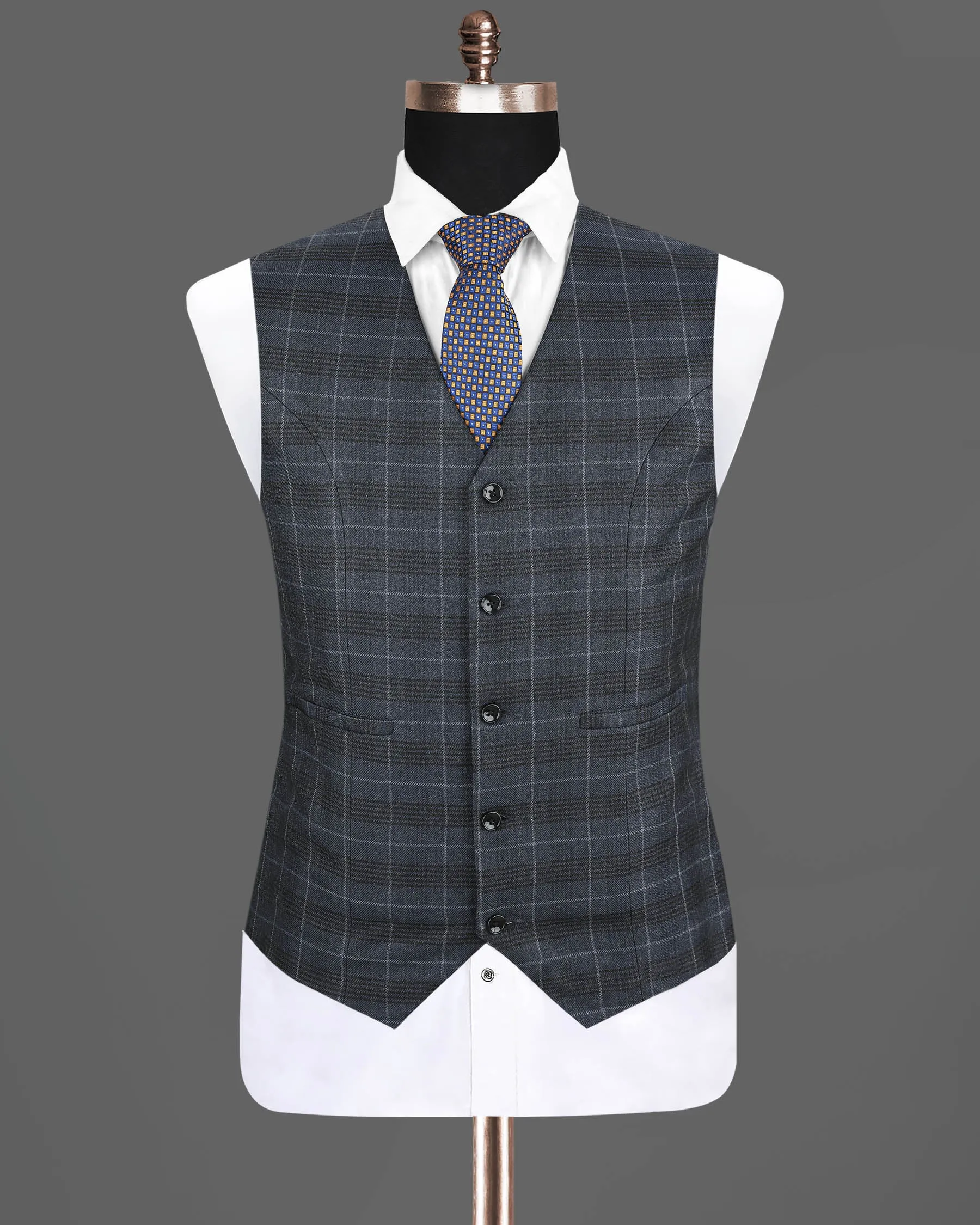 Tuna Blue Checked Luxurious Wool Rich Waistcoat sold by French Crown product image thumbnail 2