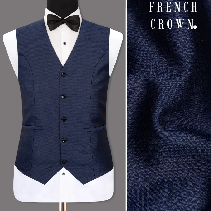 Port Gore Blue Subtle Textured Woolrich Waistcoat sold by French Crown