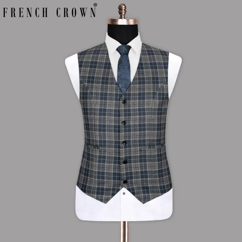 Pine Cone Brown Multi-Color Twill Waistcoat sold by French Crown